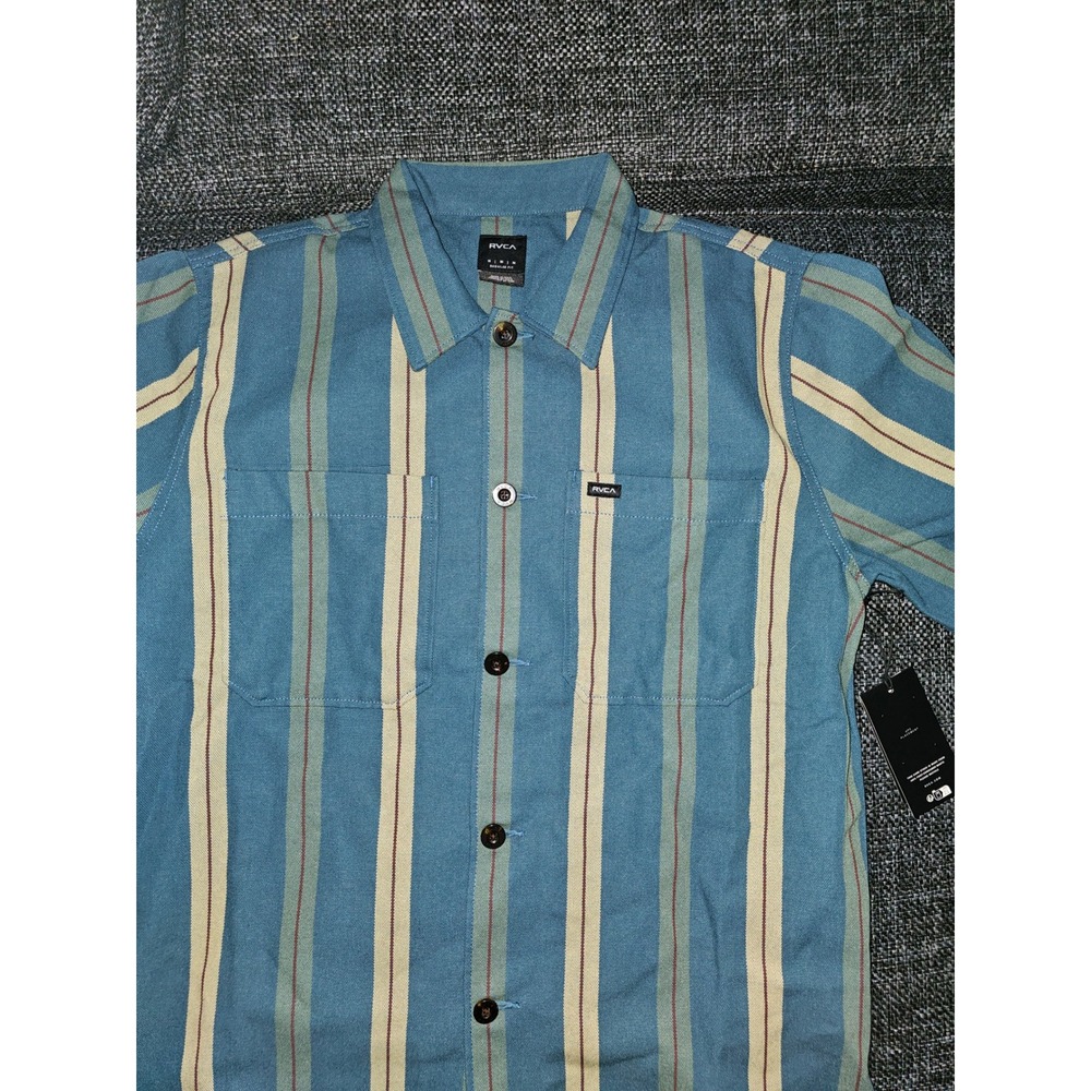 RVCA Americana Overshirt Mens Medium Blue Striped Button Up New AVYWT00506